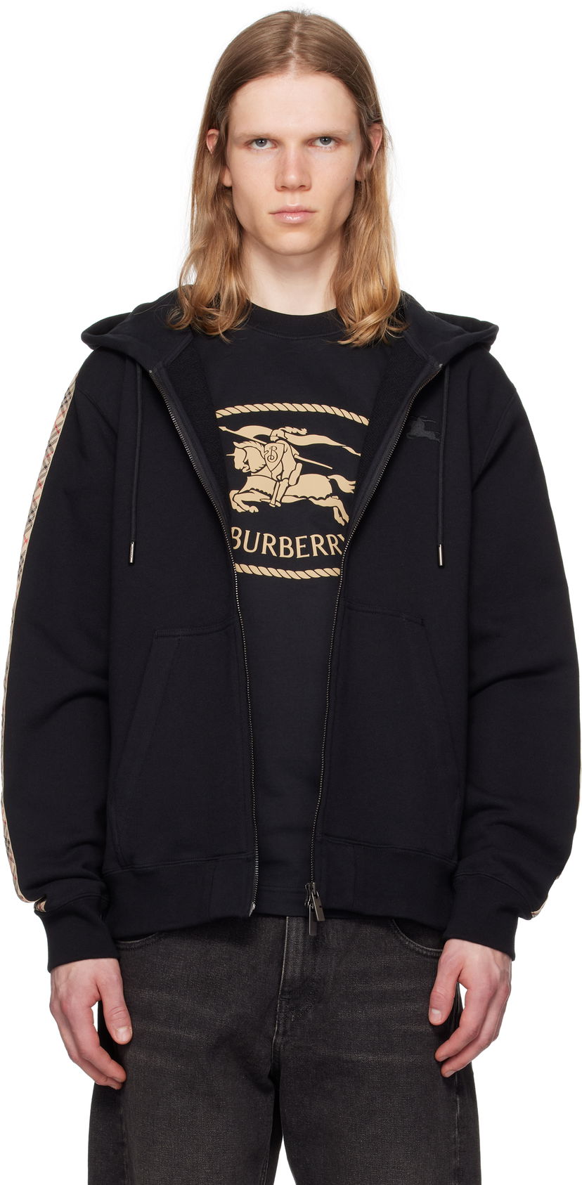 Світшоти Burberry Burberry Check Trim Cotton Zip Hoodie чорний | 8110790