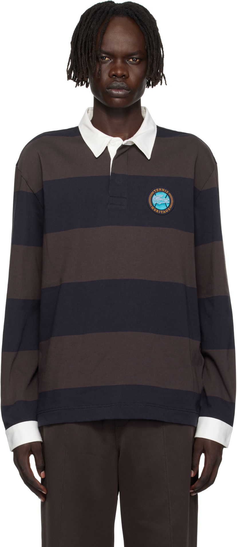 Сорочка поло Lacoste Lacoste Relaxed Fit Striped Rugby Polo Коричневий | KH5916_6IY