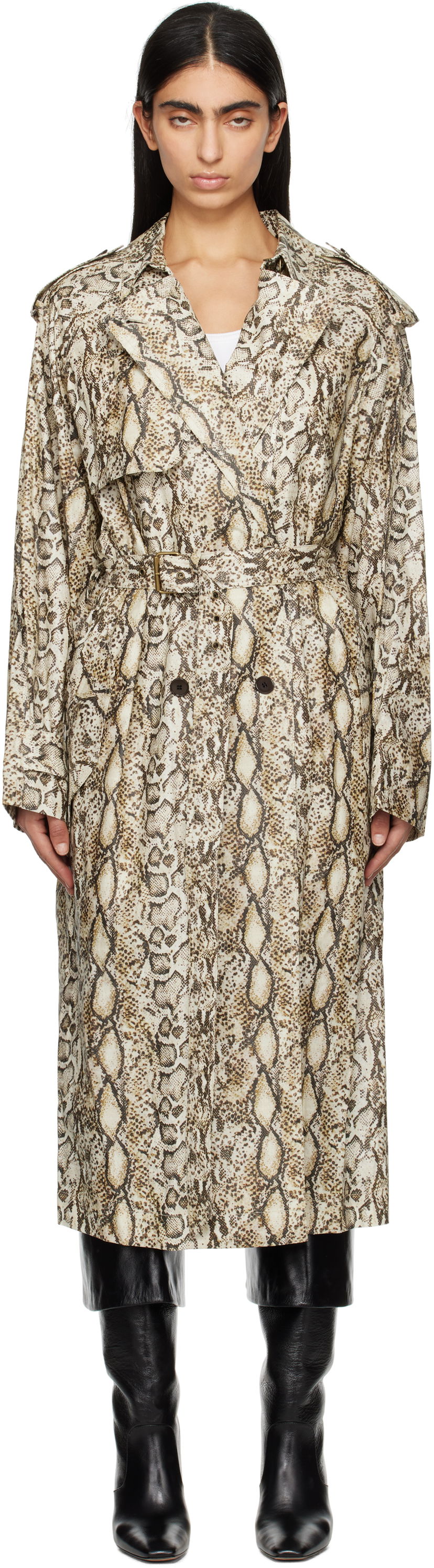 Тренчкот ISABEL MARANT Isabel Marant Freanne Snakeskin Trench Coat бежевий | MA0410FA-C1C01I