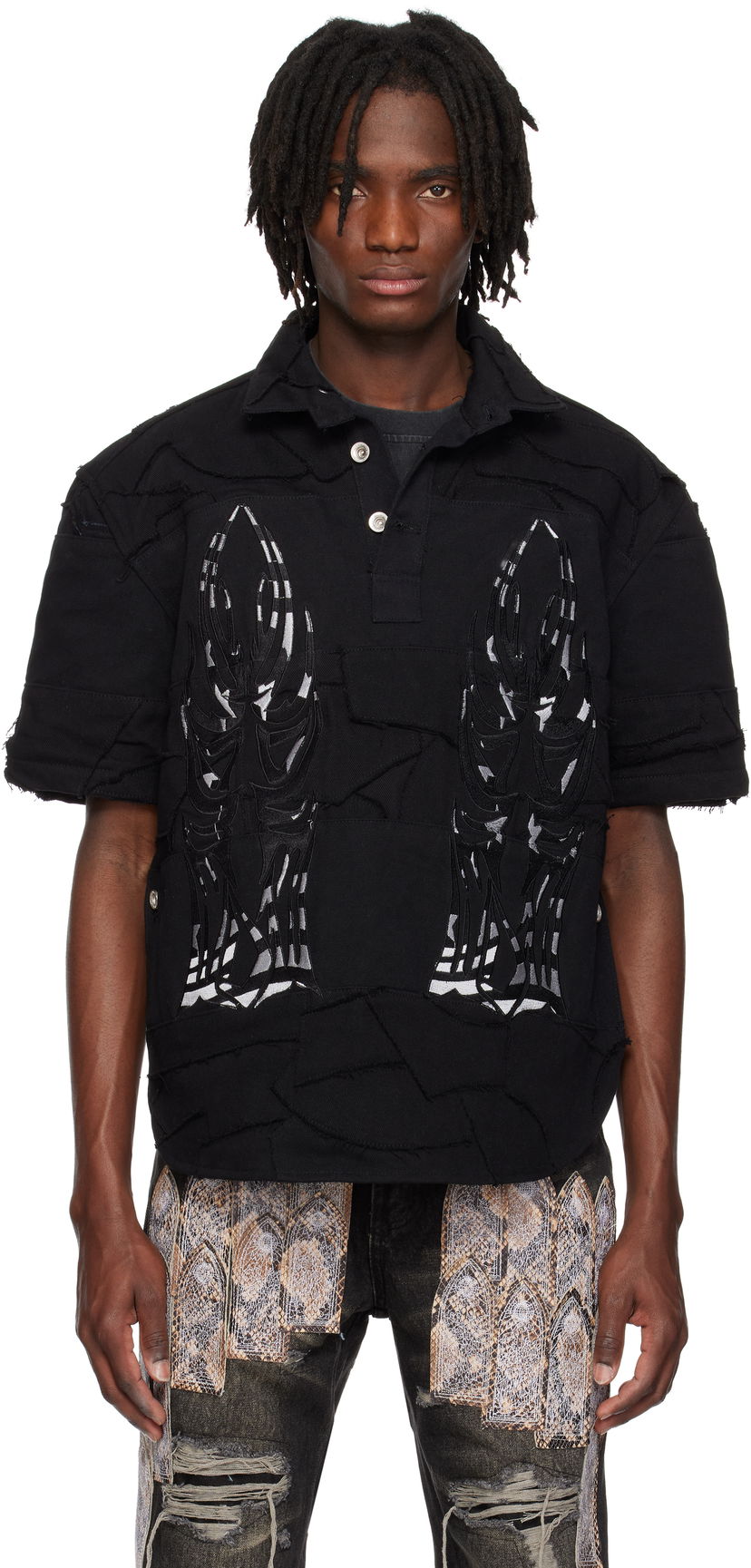 Сорочка поло Who Decides War Who Decides War 'WDW' Winged Denim Polo чорний | 1110580002SS25