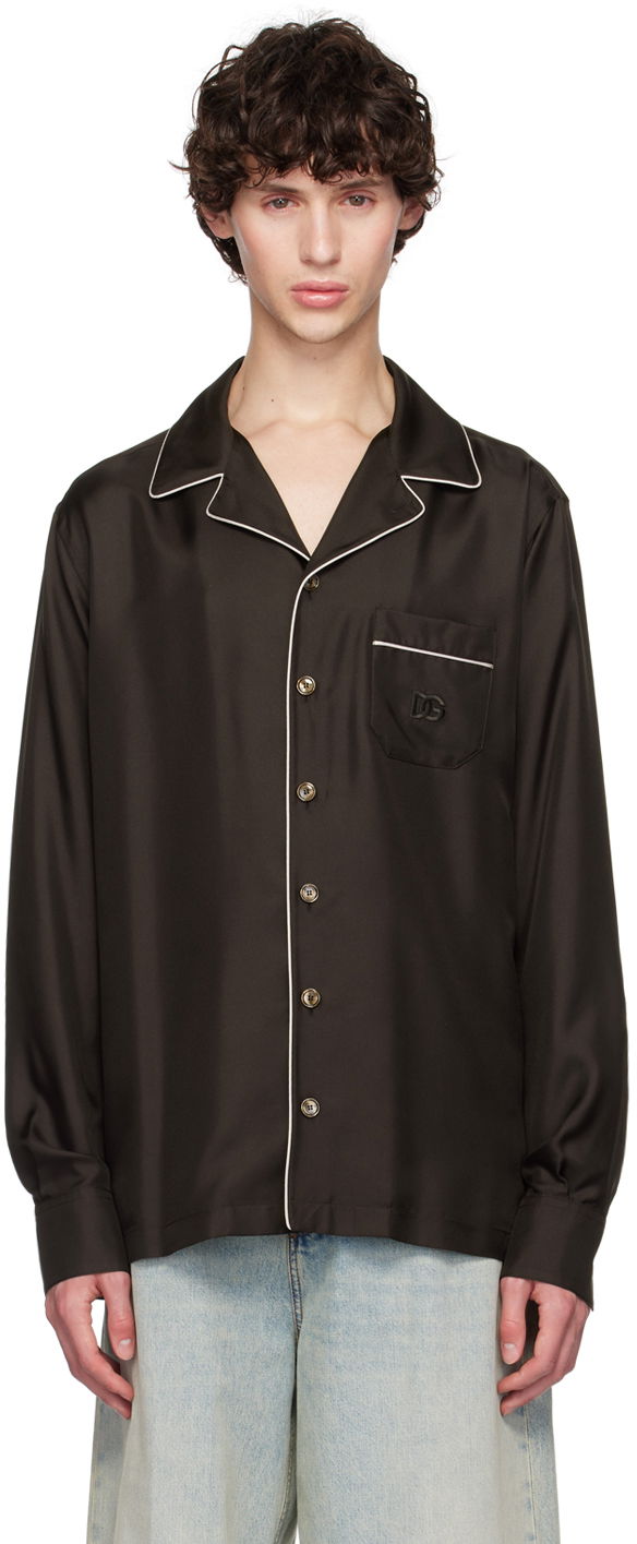 Сорочка Dolce & Gabbana Dolce&Gabbana DG Embroidery Silk Shirt чорний | G5IF1ZFU1S4