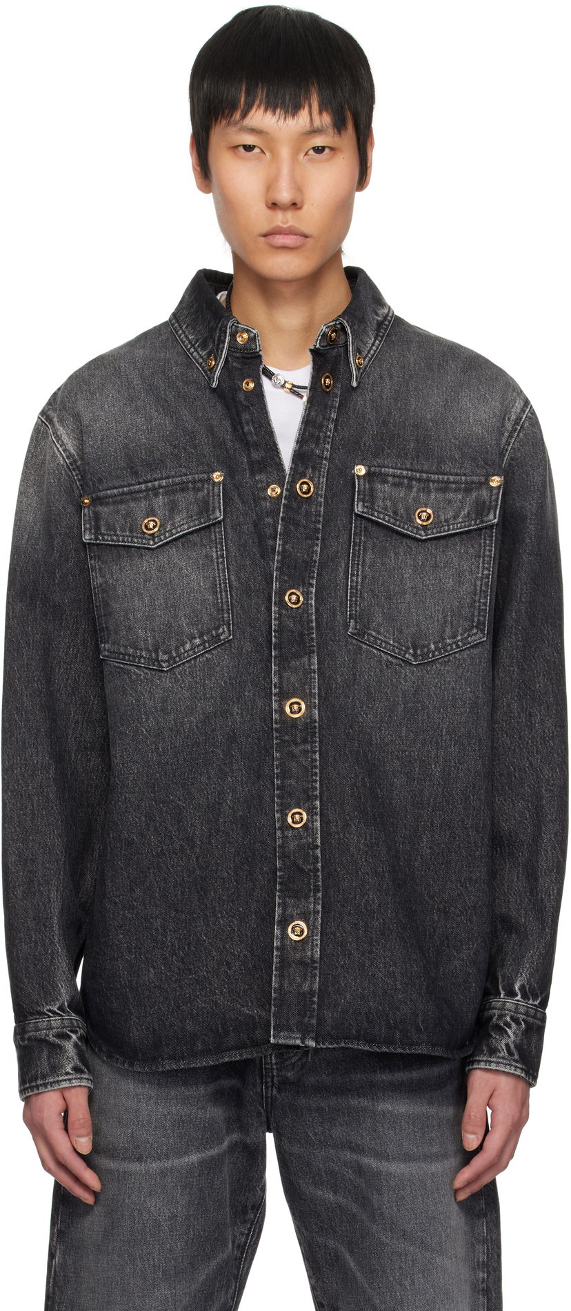 Сорочка Versace Versace Stonewashed Denim Overshirt чорний | 1013887_1A13718