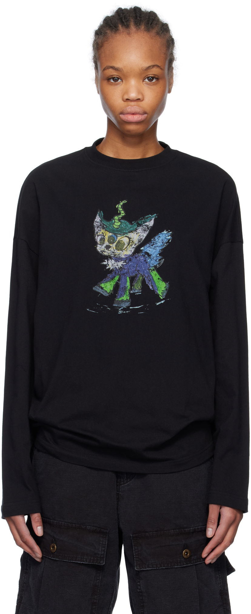 Футболка We11done We11done Monster Drawing Long Sleeve T-Shirt чорний | WD-TT0-25-745-U-BK
