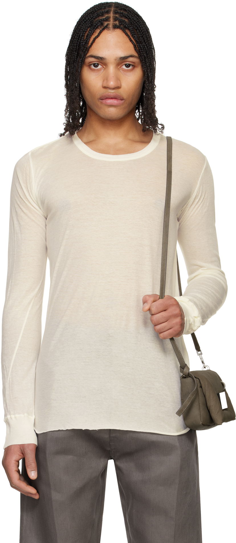 Футболка Rick Owens Rick Owens Hollywood Basic Long Sleeve T-Shirt бежевий | RU01E5252 UC