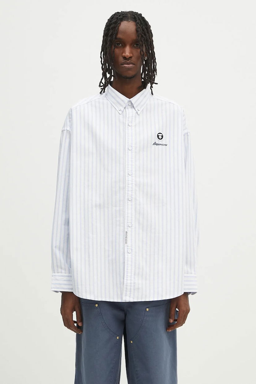 Сорочка AAPE by A Bathing Ape AAPE Now Long Relaxed Fit Button-Down Shirt Синій | AAPSTM8513XXO