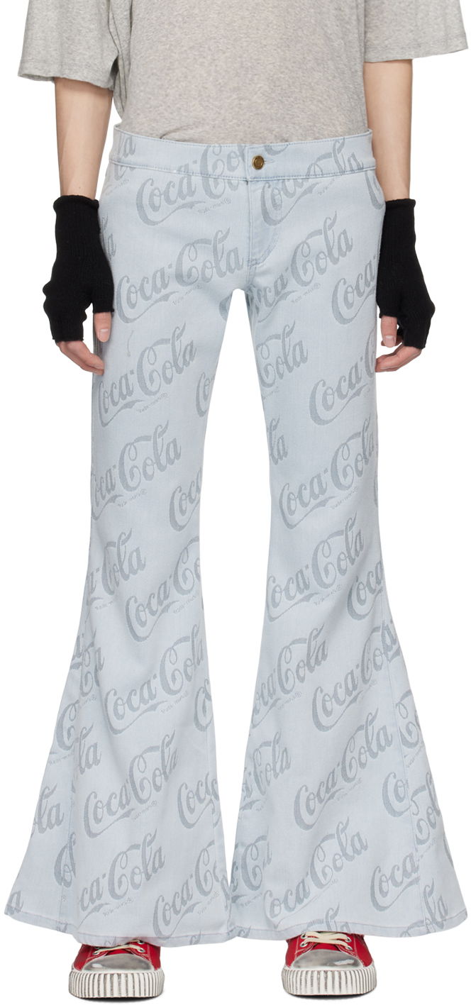 Джинси ERL Jacquard Logo Pattern Flare Jeans Синій | ERL08P014