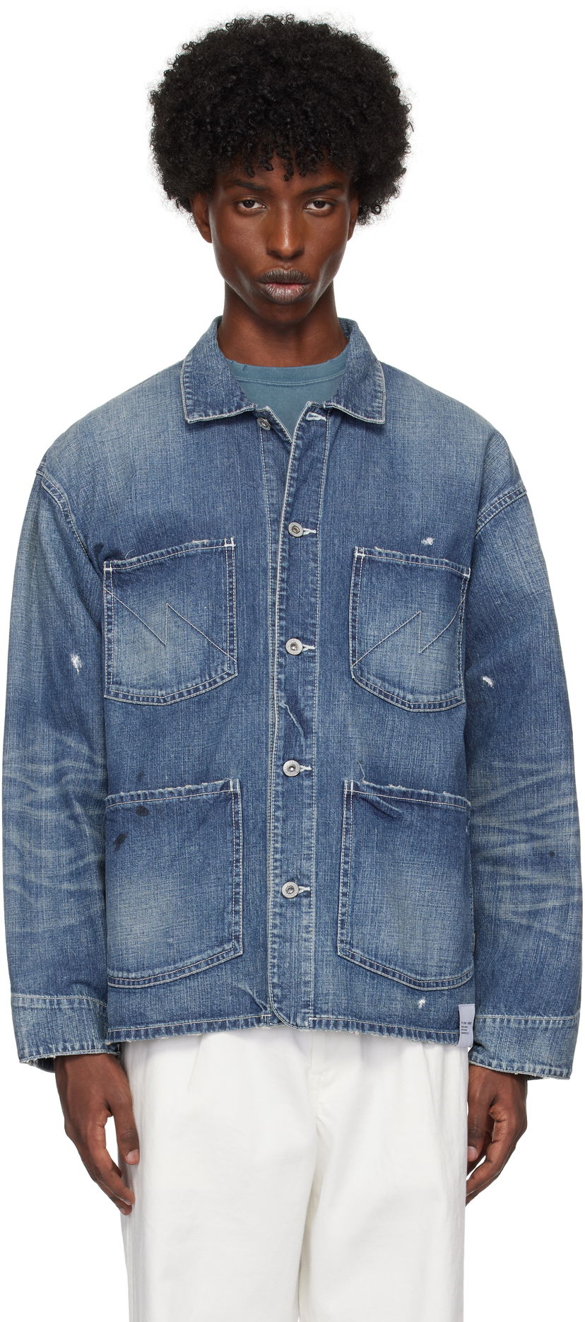 Куртка Neighborhood Washed Coverall Denim Jacket Синій | 242SPNH-JKM02