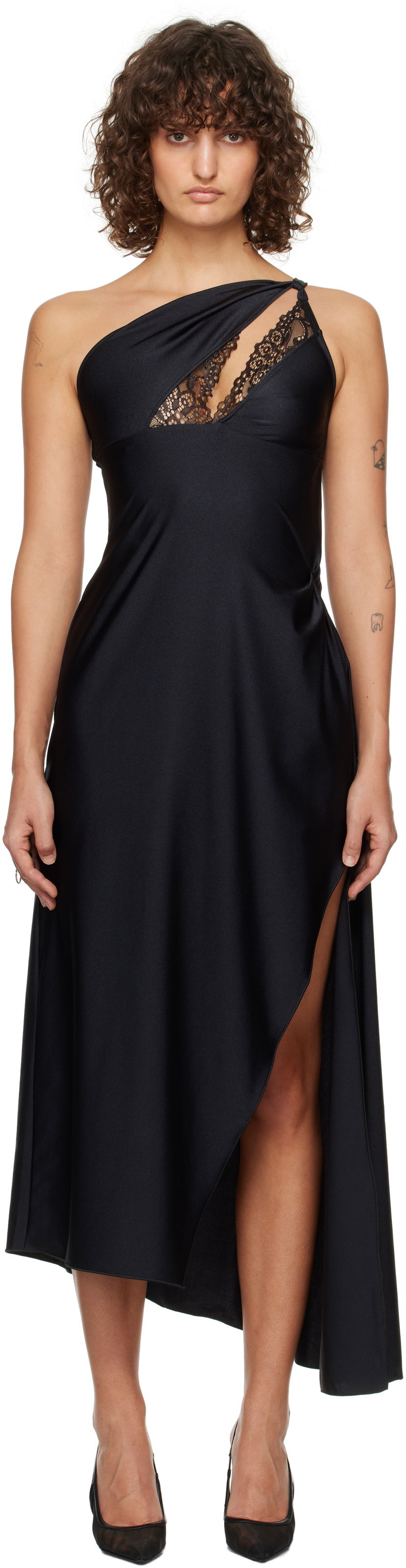 плаття Coperni Asymmetric Lace Midi Dress чорний | COPR135545