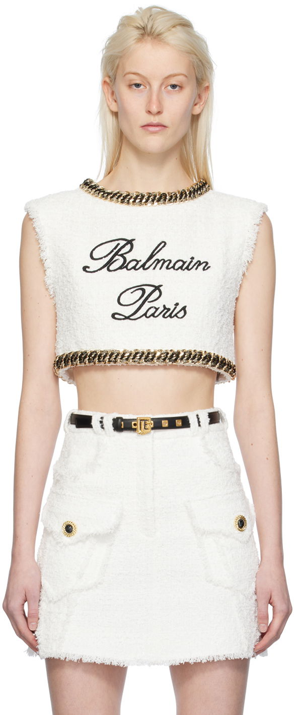 Безрукавка Balmain Embroidered Tank Top білий | CF1AI145CE79
