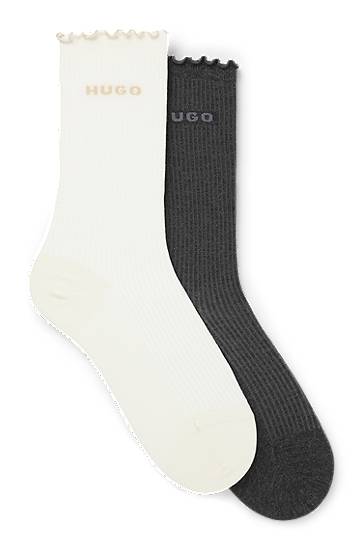 Шкарпетки BOSS Two-pack of regular-length ribbed socks with lettuce cuff Різнокольоровий | 50543178, 0