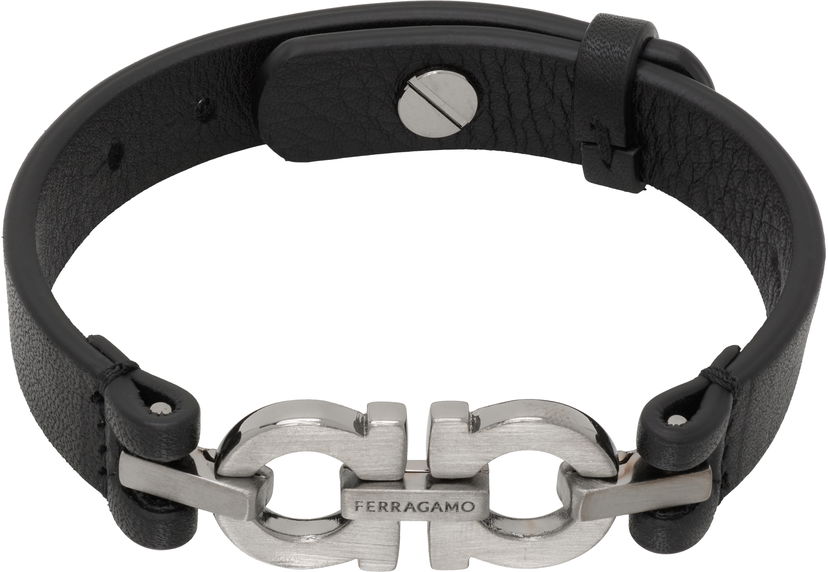 Браслет FERRAGAMO Salvatore Ferragamo Double Gancini Leather Bracelet чорний | 785723