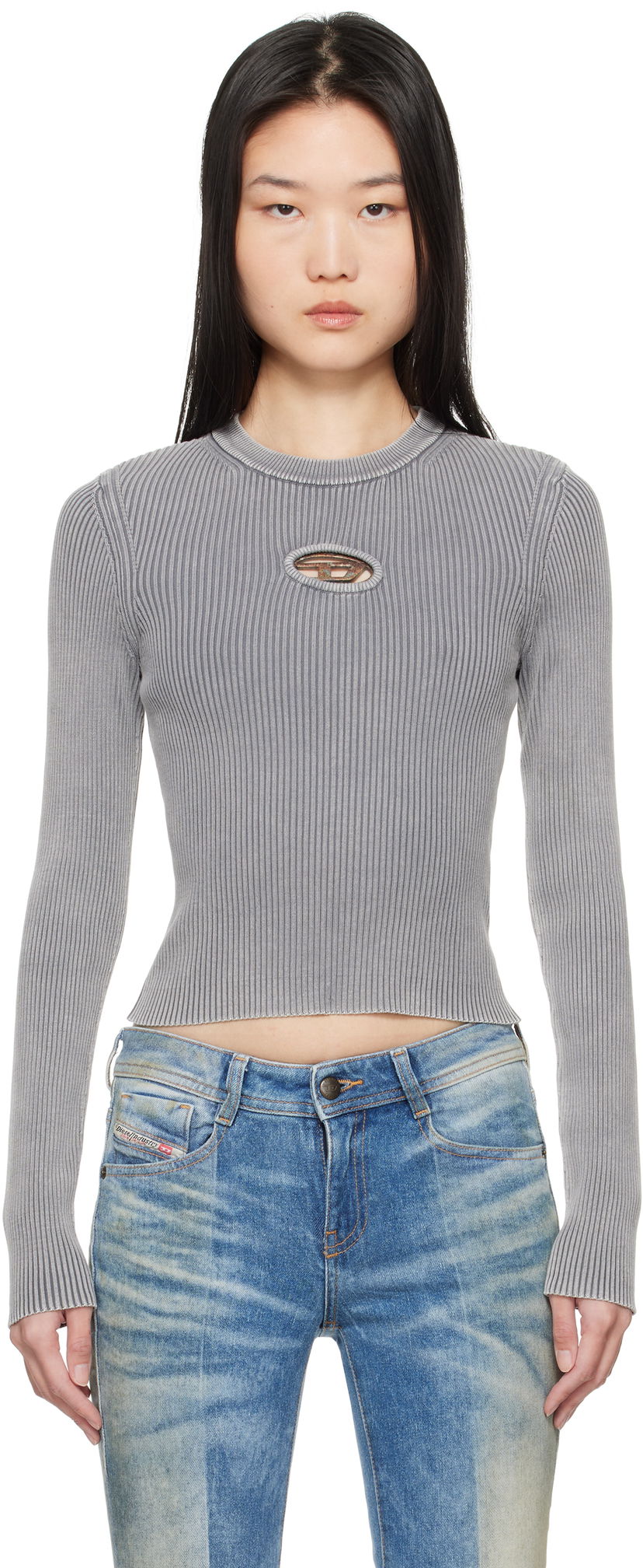 Кроп-топи Diesel Cutout Ribbed Sweater Сірий | A16735 0DBDI