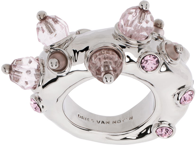Кільце Dries Van Noten Silver & Pink Beaded Ring Сірий | 242-018231-055