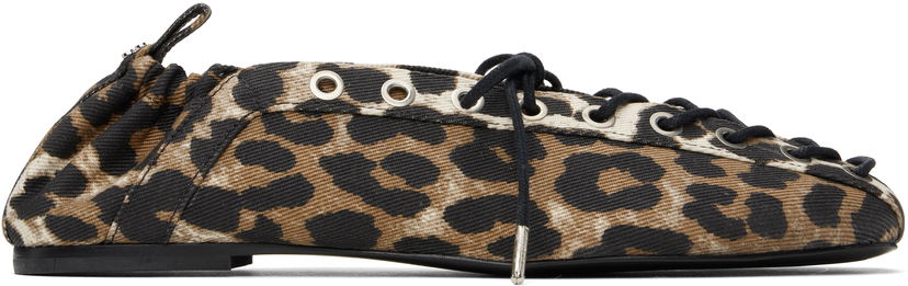 Одяг GANNI GANNI Printed Denim Lace-Up Ballerina Flats Коричневий | S2961