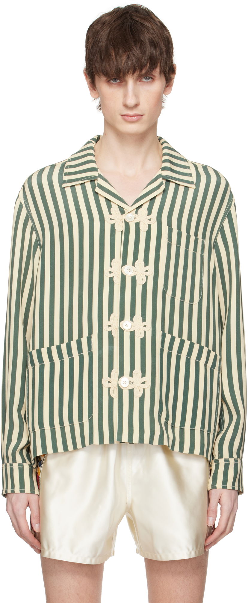 Сорочка Bode Bode Soda Stripe Trillium Shirt Зелений | MRS25SH014