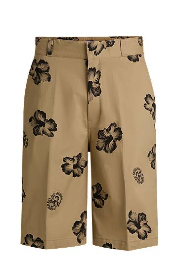 Шорти BOSS Baggy-Fit Hibiscus-Print Stretch-Cotton Twill Shorts бежевий | 50542159