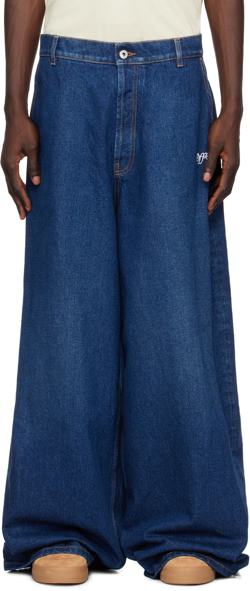 Джинси Off-White Script Wide Denim Jeans Синій | OMYA18CF24DEN0014403