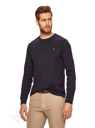 Футболка Polo by Ralph Lauren Long Sleeve Custom Fit Tee темно-синій | 710671468024