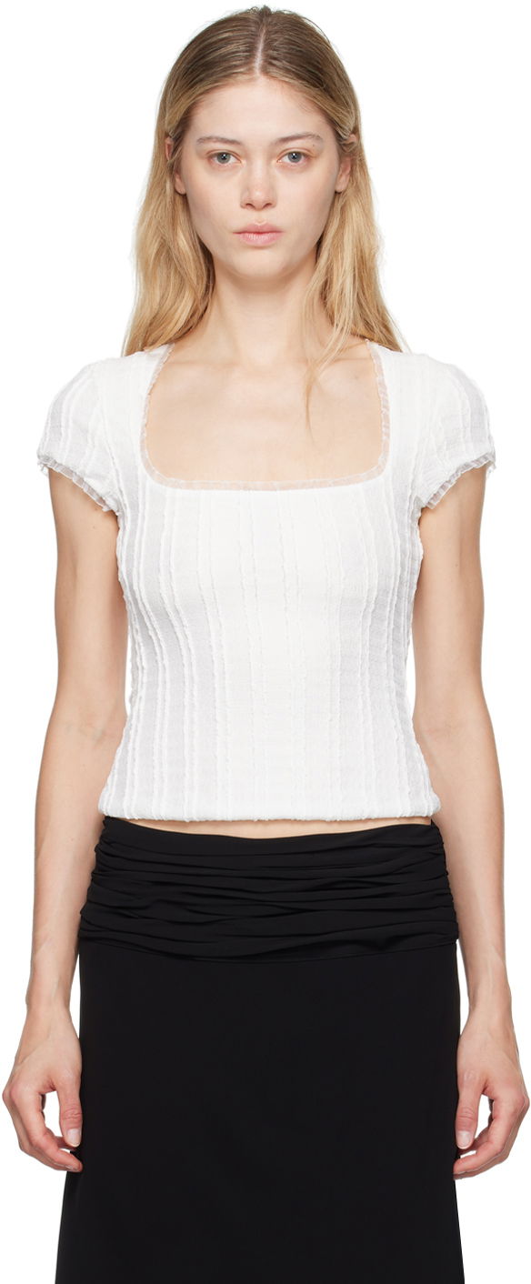 Кроп-топи GUIZIO Guizio Zera Square Neck Textured Knit Top білий | P24107K064