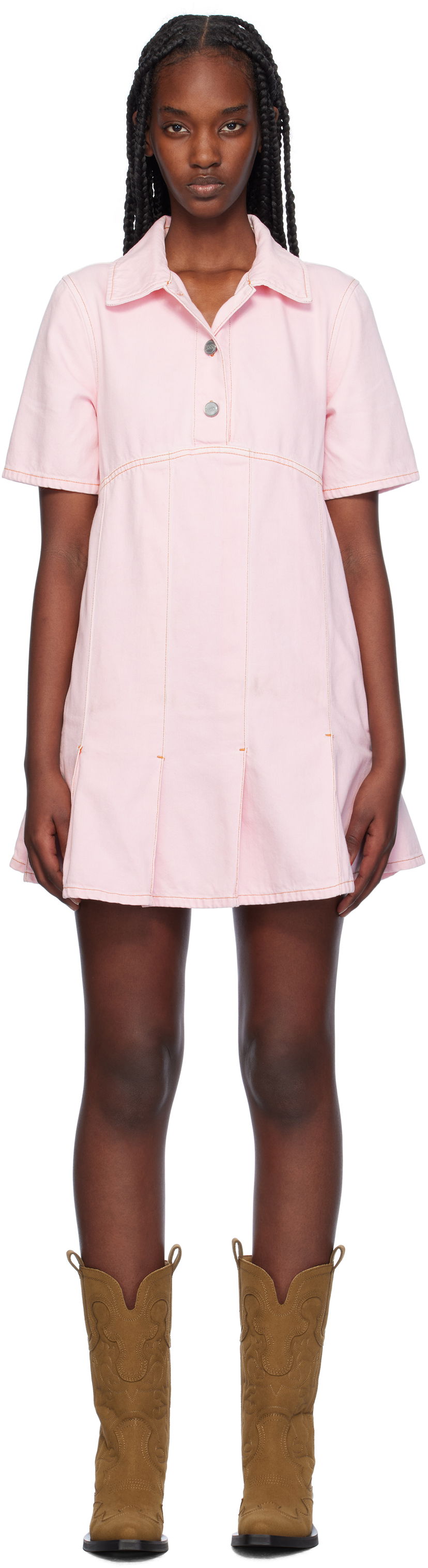 плаття GANNI Pleated Denim Minidress Рожевий | J1582