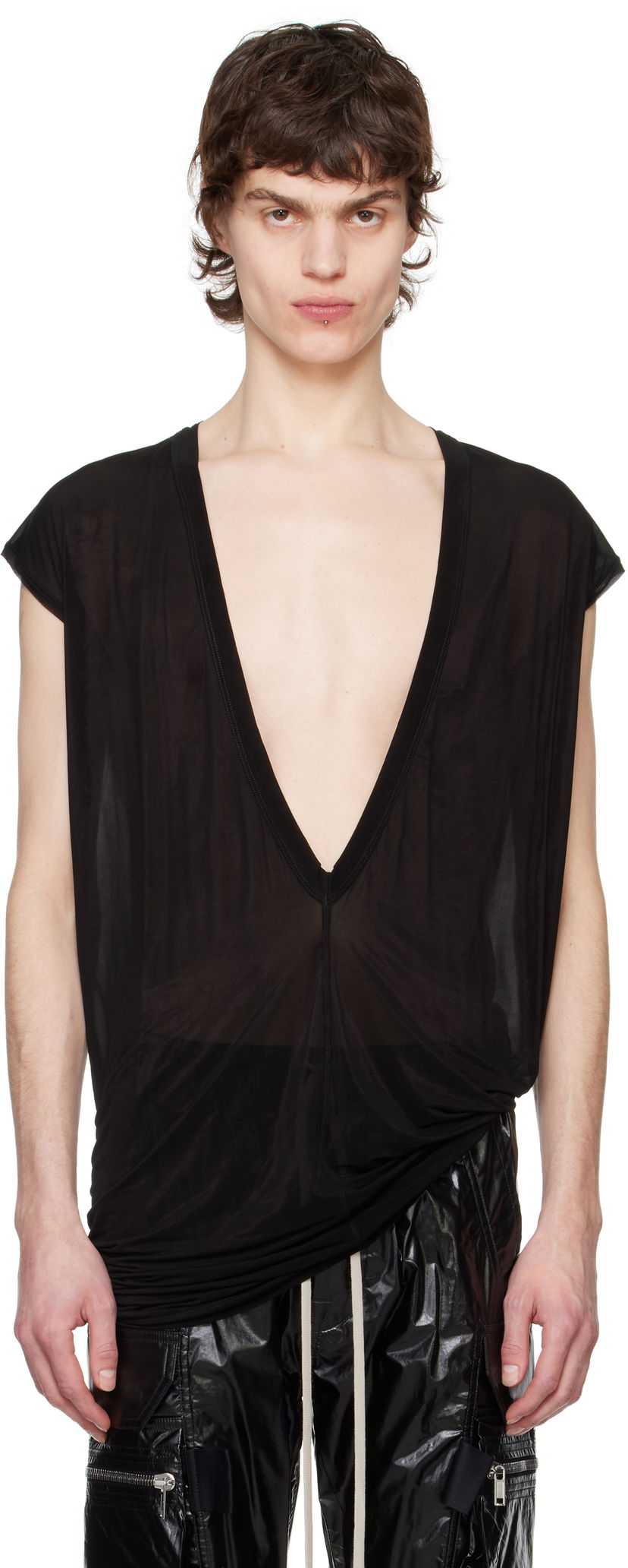 Безрукавка Rick Owens Rick Owens Hollywood Dylan Deep V-Neck T-Shirt чорний | RU01E5157 BZ