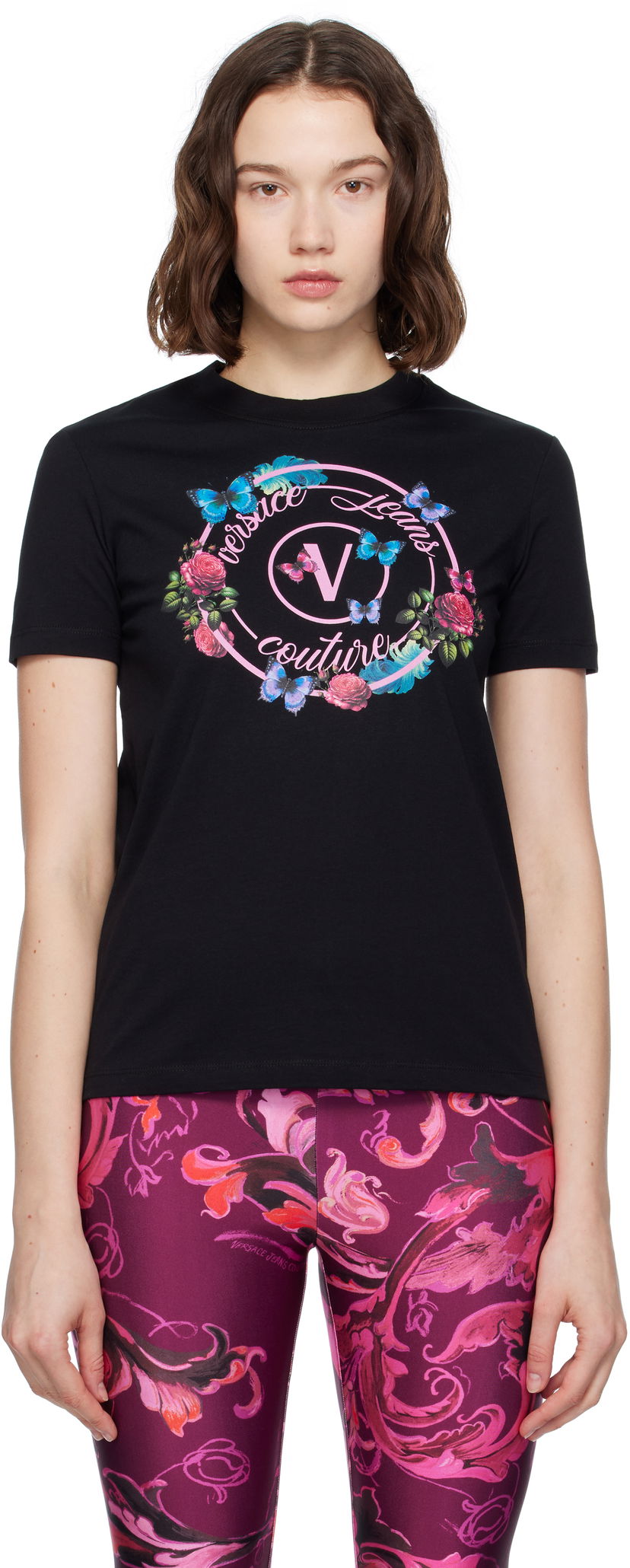 Футболка Versace Versace Jeans Couture Cotton Jersey Graphic T-Shirt чорний | E79HAHP01_ECJ01P