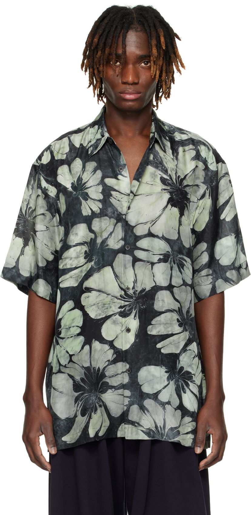 Сорочка Dries Van Noten Dries Van Noten Silk Floral Short Sleeve Shirt Зелений | 251-020700-1202
