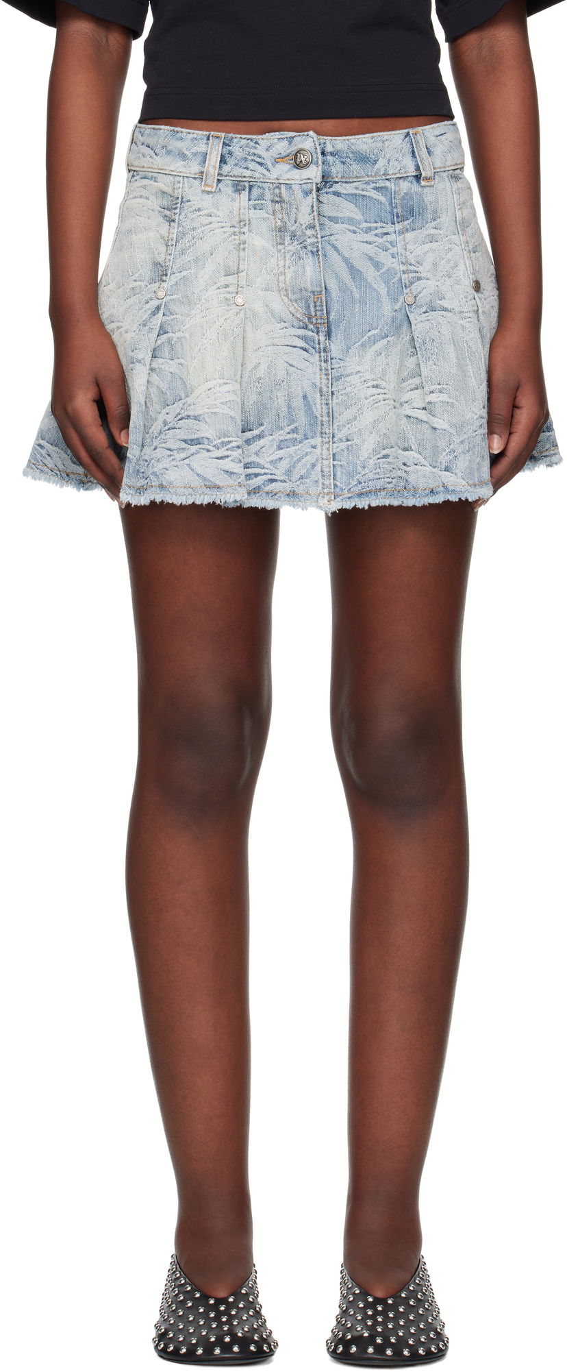 Спідниця Palm Angels Palm Angels Palms Jacquard Denim Miniskirt Синій | PWYF019S25DEN0014440
