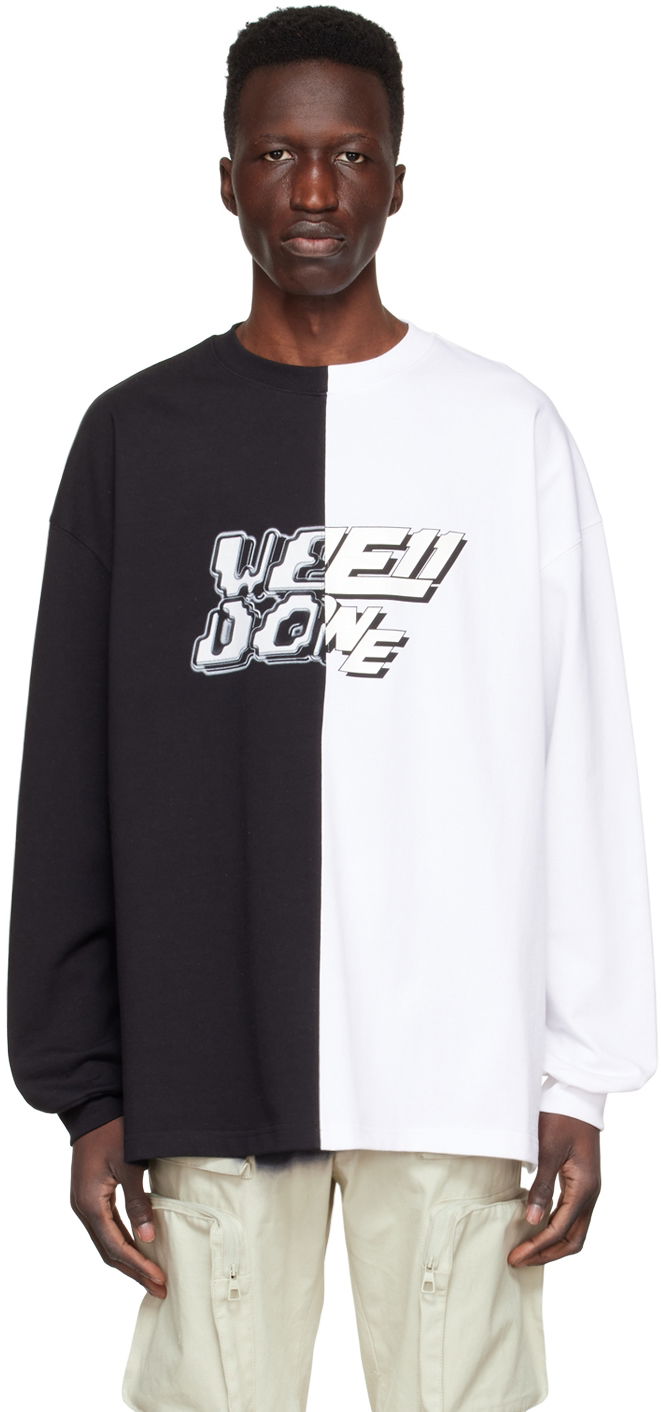 Світшоти We11done We11done Half & Half Logo Long Sleeve T-Shirt Різнокольоровий | WD-TT1-22-557-U-BW