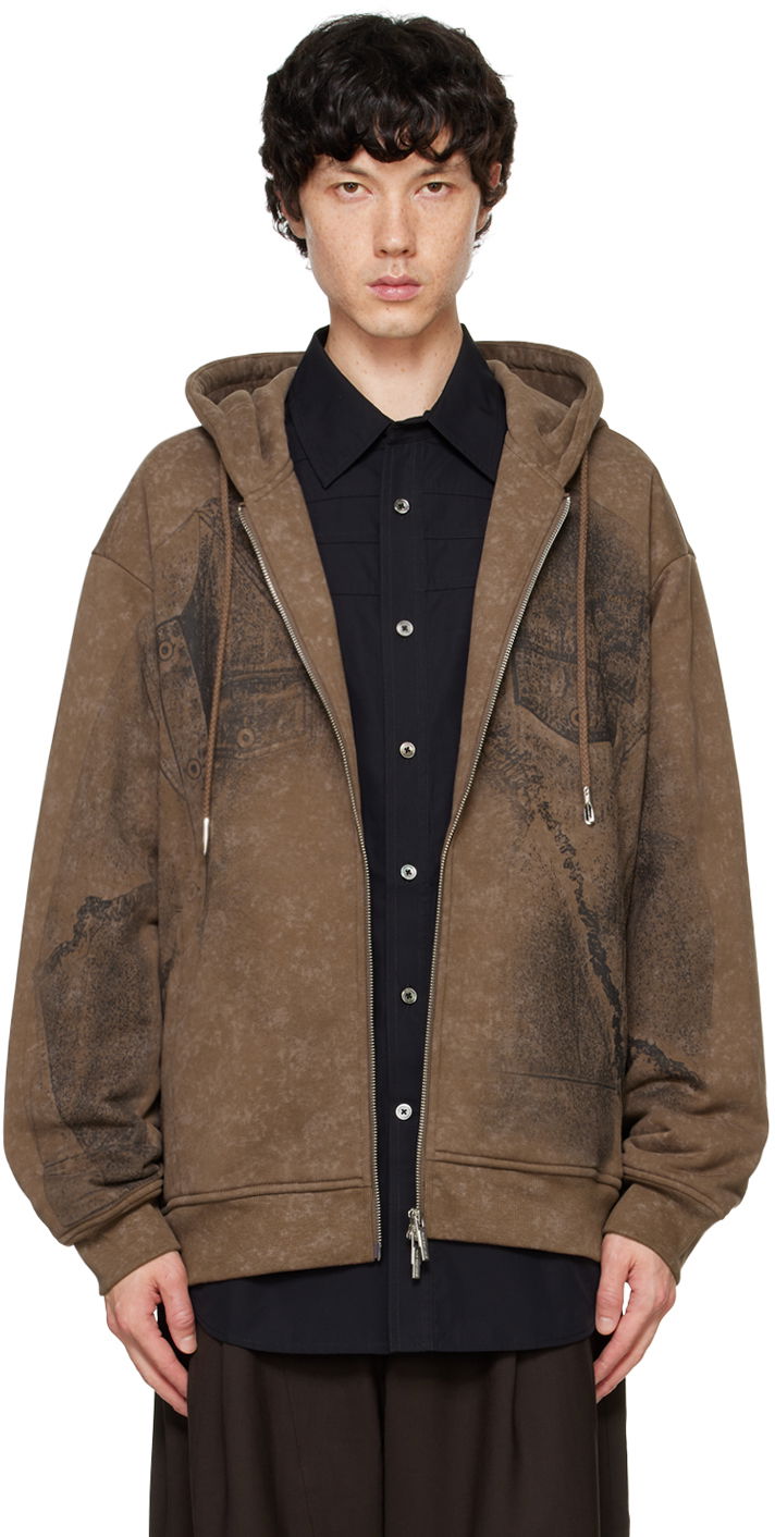 Світшоти Feng Chen Wang Feng Chen Wang Deconstruction Print Zip Hoodie Коричневий | FUF18HD02