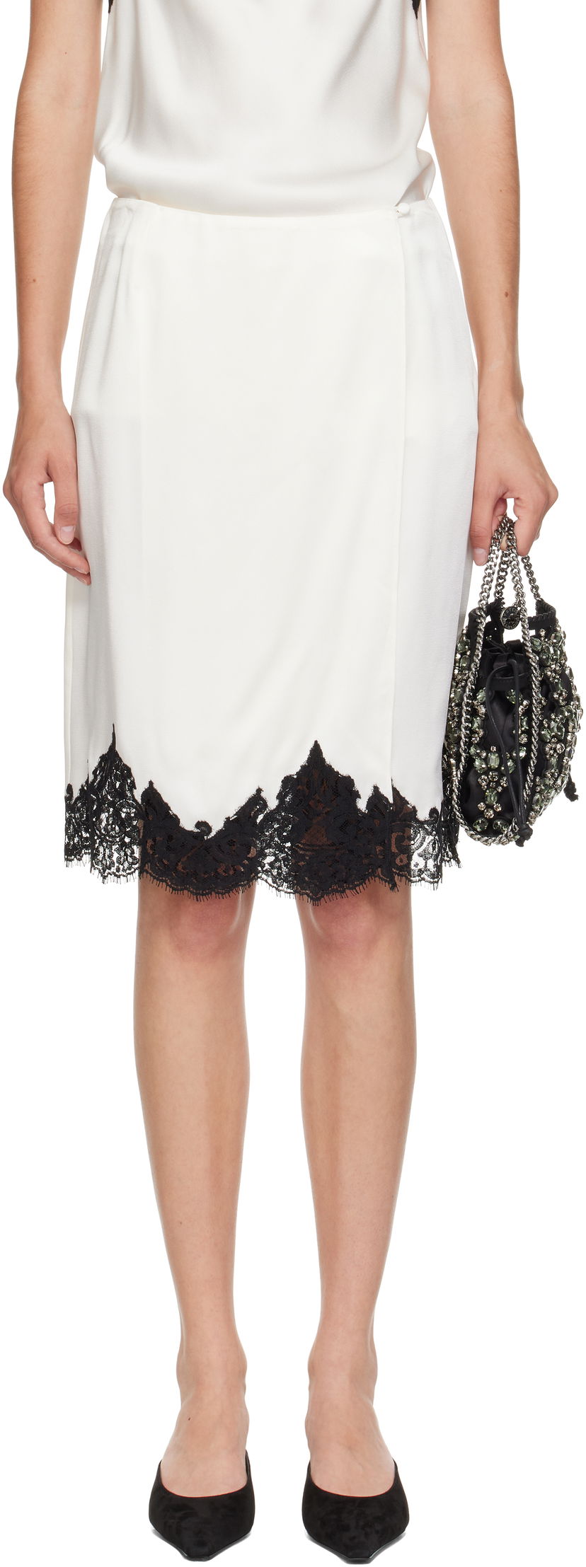 Спідниця Stella McCartney Stella McCartney Satin Midi Skirt with Lace білий | 6301443FU302