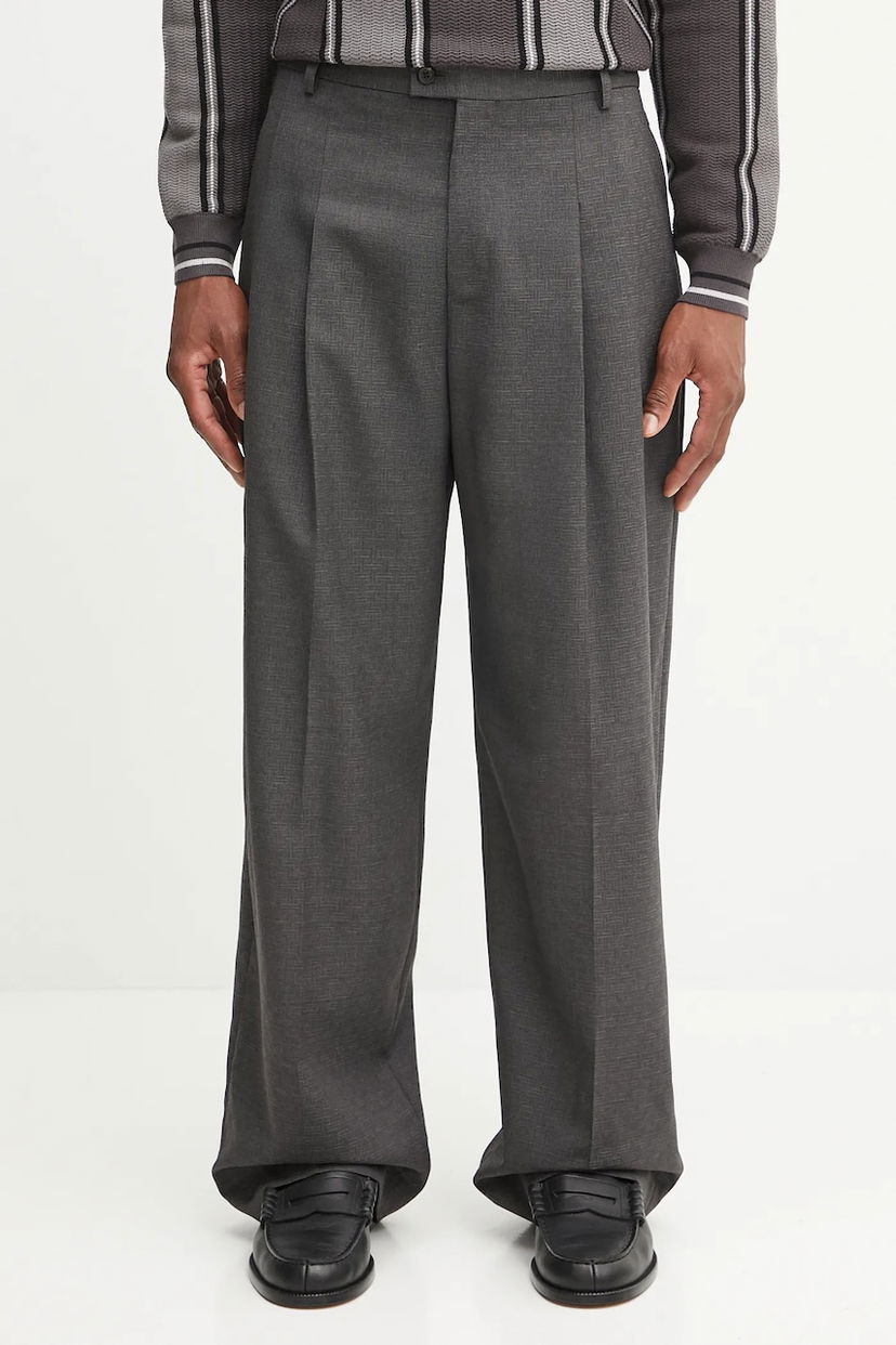 Штани KENZO Wool Weave Straight Tailored Pleated Trousers Сірий | FF65PA3689ID