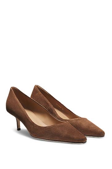 Аксесуари BOSS Suede Pointed-Toe Kitten Heel Pumps Коричневий | 50542815