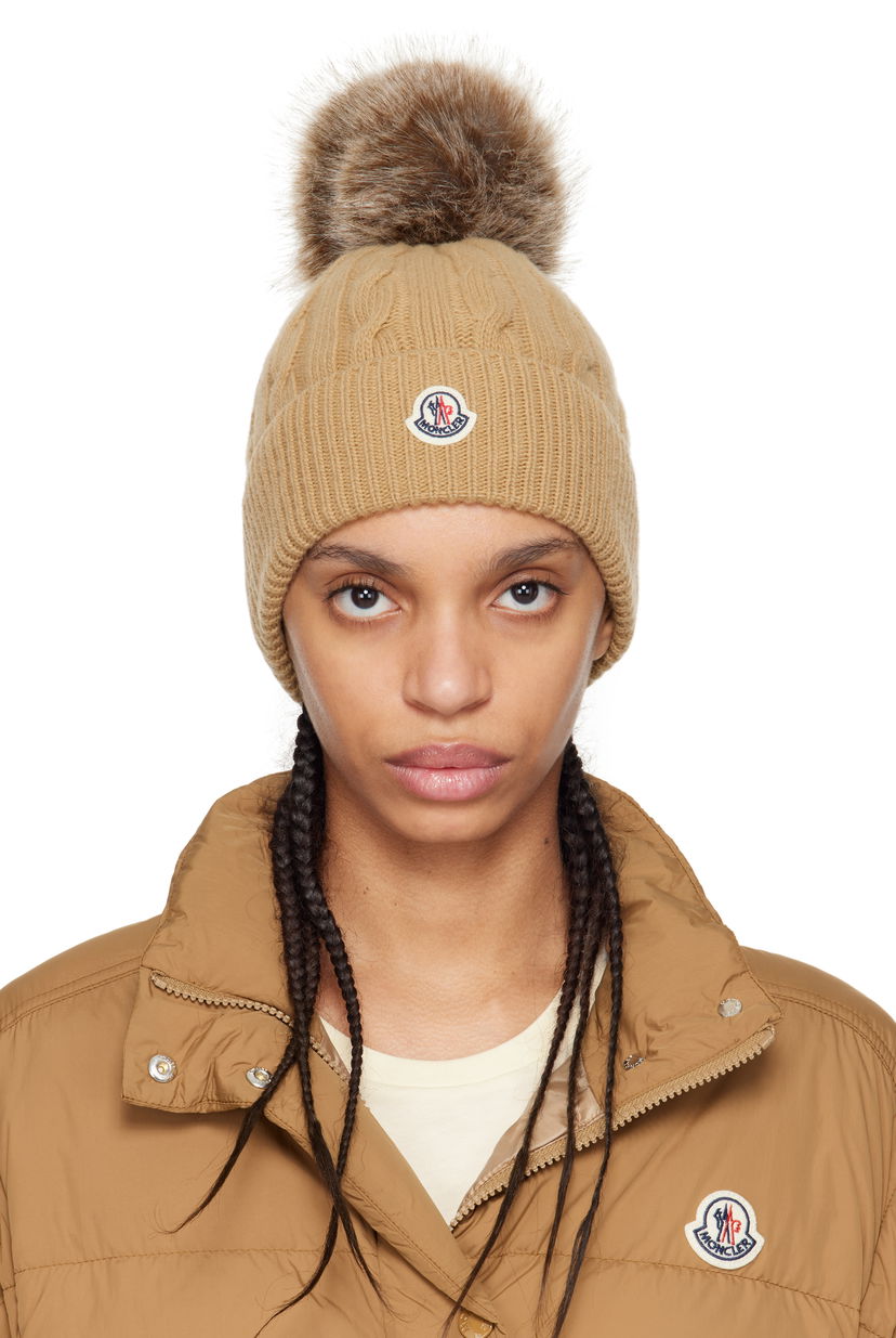 Пуховик Moncler Moncler Wool & Cashmere Pom Pom Beanie Коричневий | K10933B00022M4281