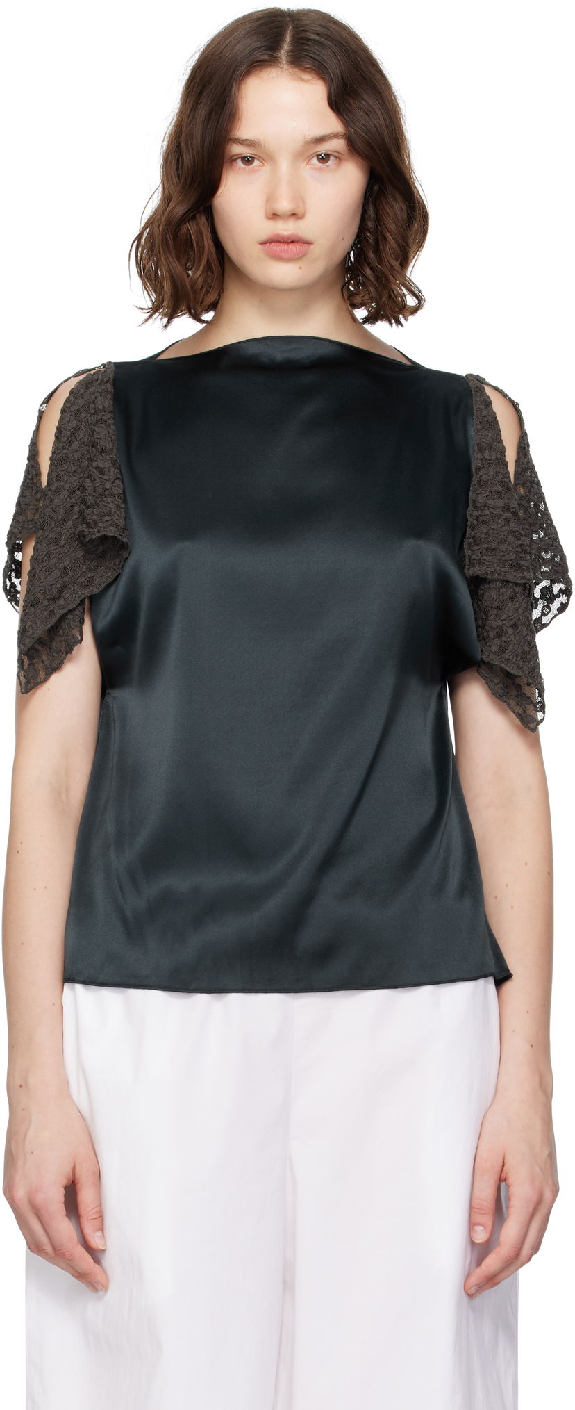 Безрукавка Baserange Baserange Olin Silk Blouse with Lace Sleeves Зелений | TOOL-SS-SU25