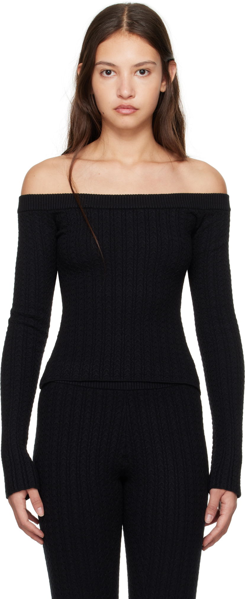Cветр GUIZIO Guizio Mia Off-the-Shoulder Knit Top чорний | H24107S047