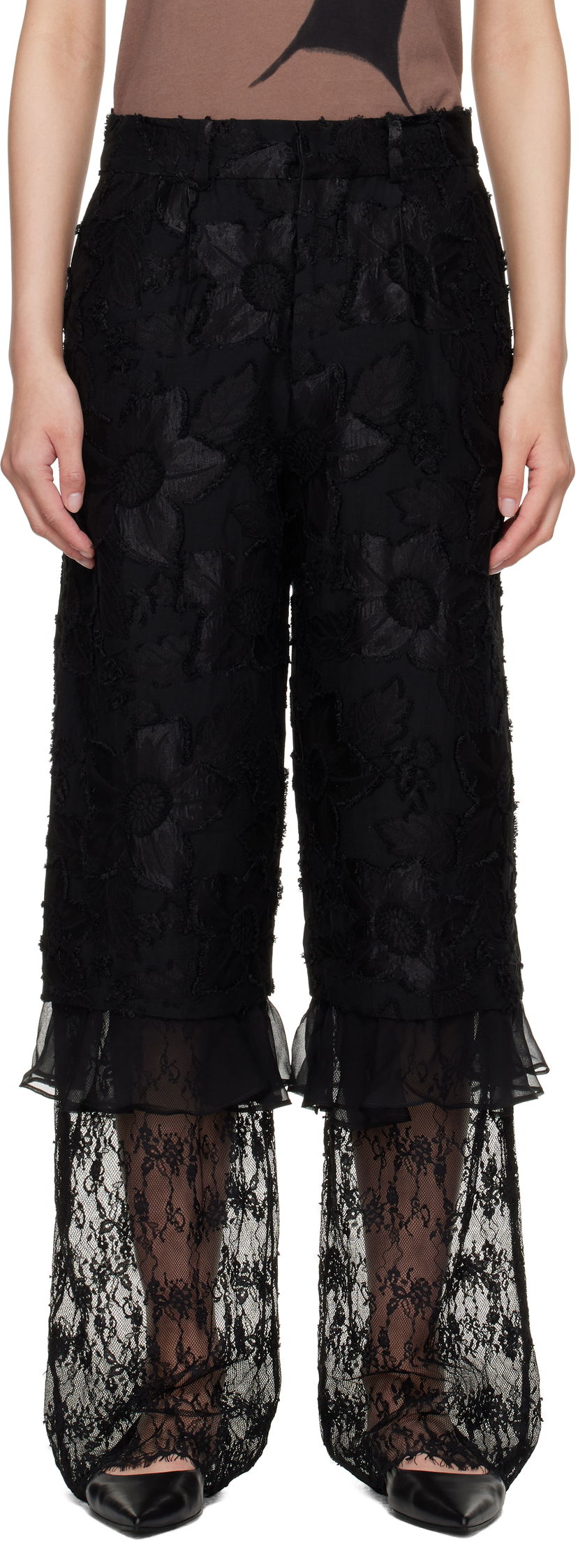 Штани Collina Strada Collina Strada Geranium Lace-Trim Trousers чорний | XX6047