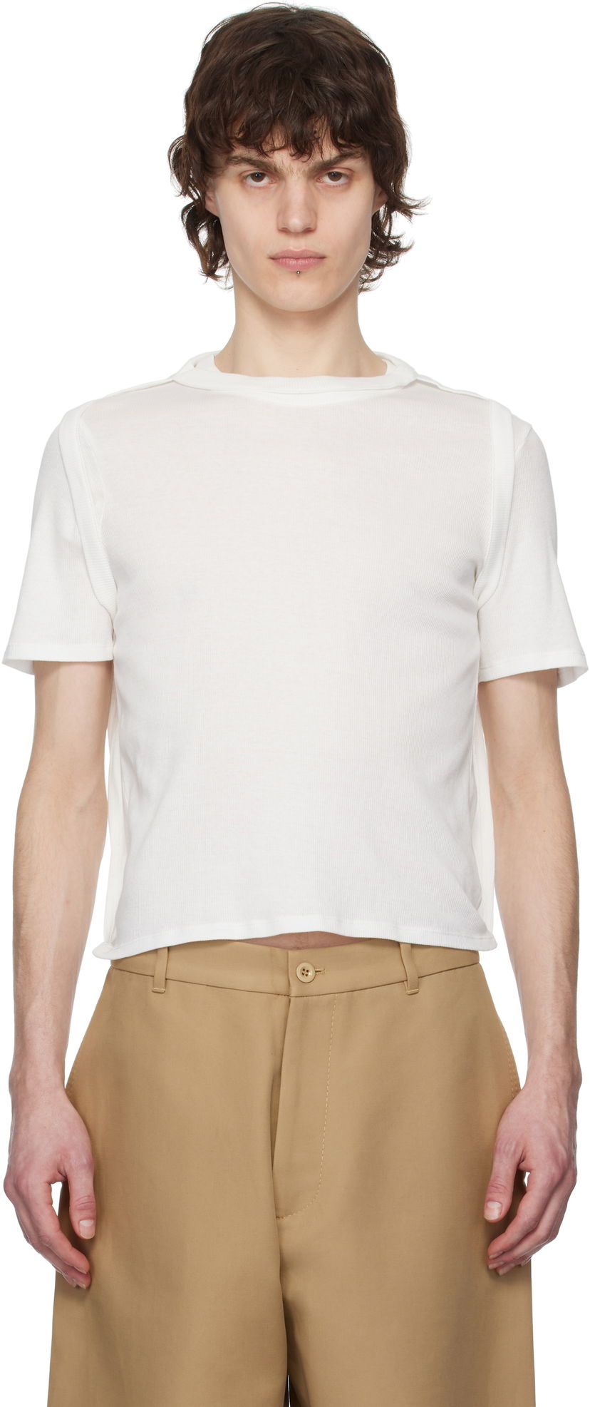 Кроп-топи Eckhaus Latta Eckhaus Latta Flip Cropped T-Shirt білий | 1204-EL-PS25-CH - CHALK
