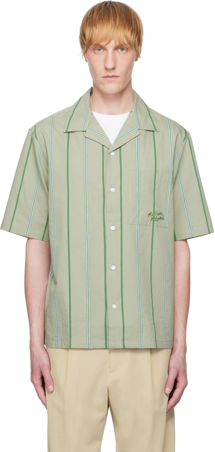 Сорочка MAISON KITSUNÉ Maison Kitsuné Resort Striped Shirt Зелений | OM00421WC5029