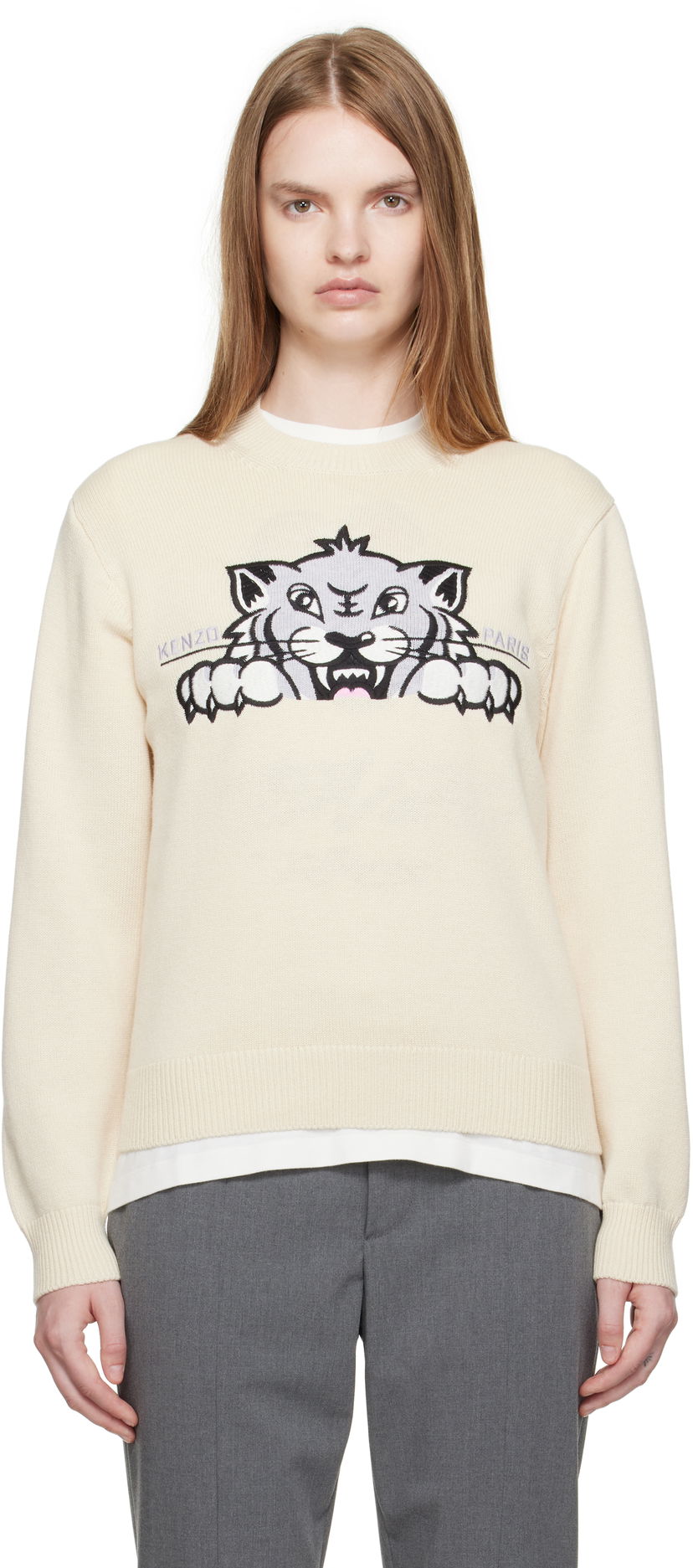 Cветр KENZO Kenzo Paris 'KENZO Happy Tiger' Sweater бежевий | FF62PU7233LI