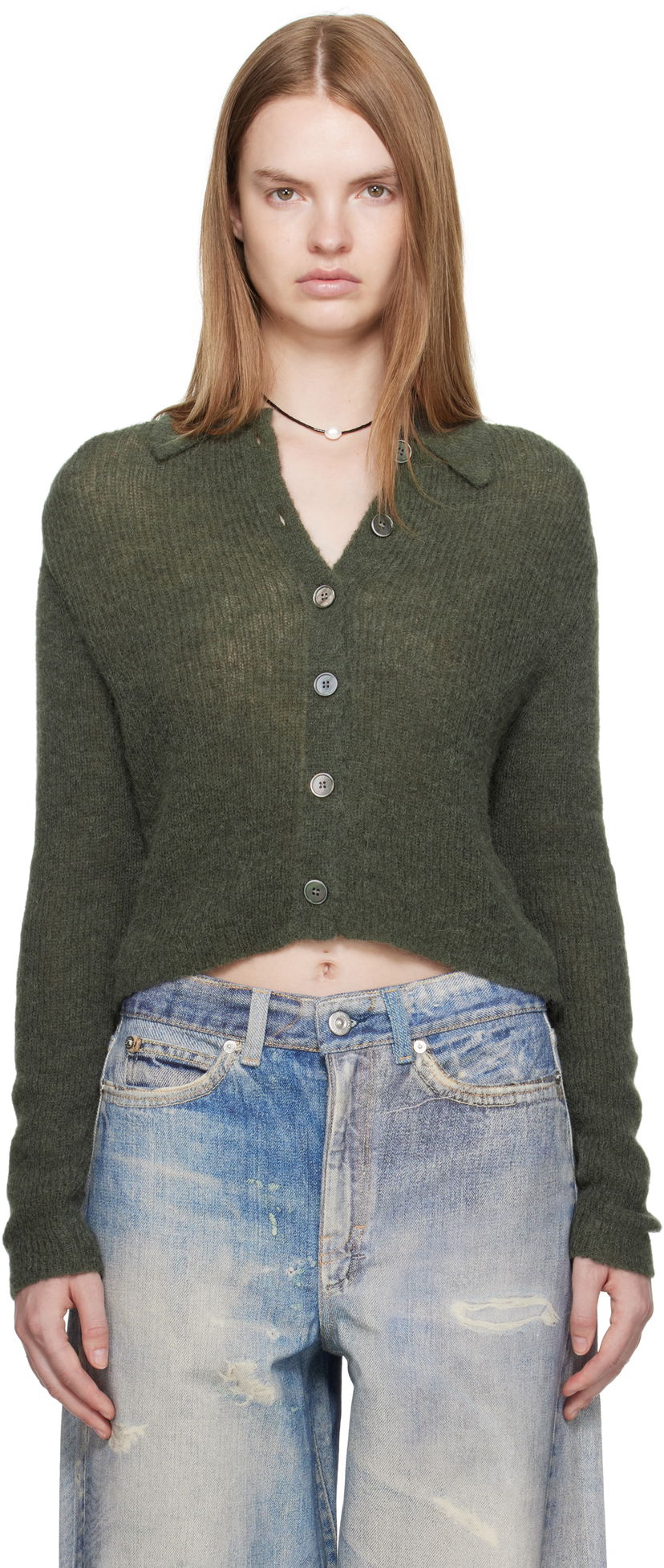 Cветр OUR LEGACY Our Legacy Mazzy Polo Cardigan Зелений | W4253MM