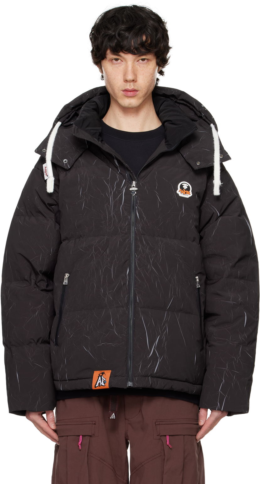 Пуховик AAPE by A Bathing Ape AAPE by A Bathing Ape Moonface Logo Camo Hooded Down Jacket чорний | AAPDNM7665XXNBKX