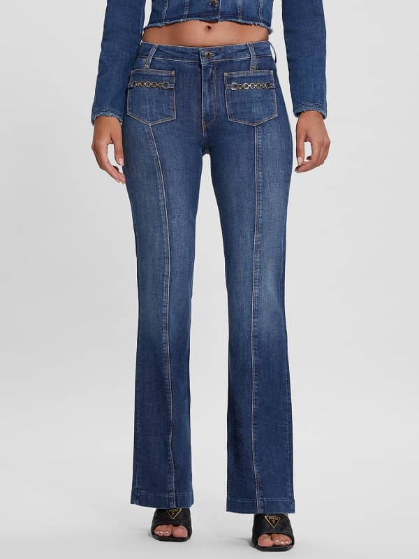 Джинси GUESS Mid Rise Bootcut Denim темно-синій | W3BA0GD4H77, 0