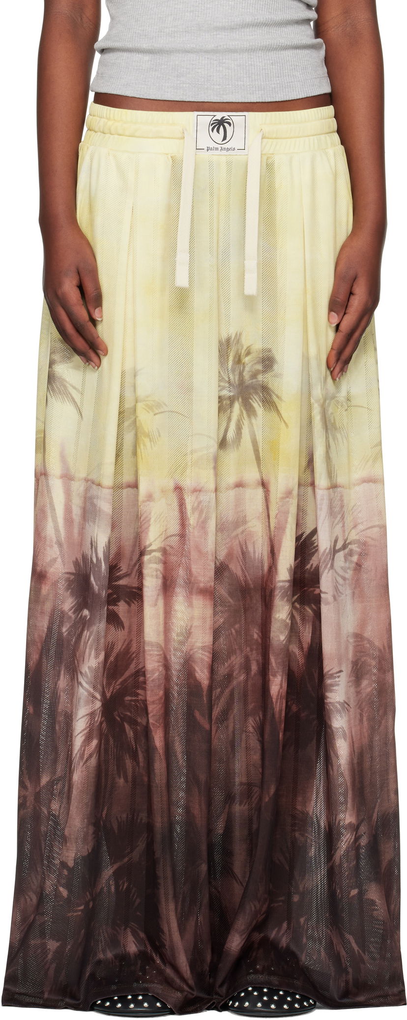 Спідниця Palm Angels Palm Angels Sunset Palms Mesh Trousers Жовтий | PWCA154S25FAB0012010