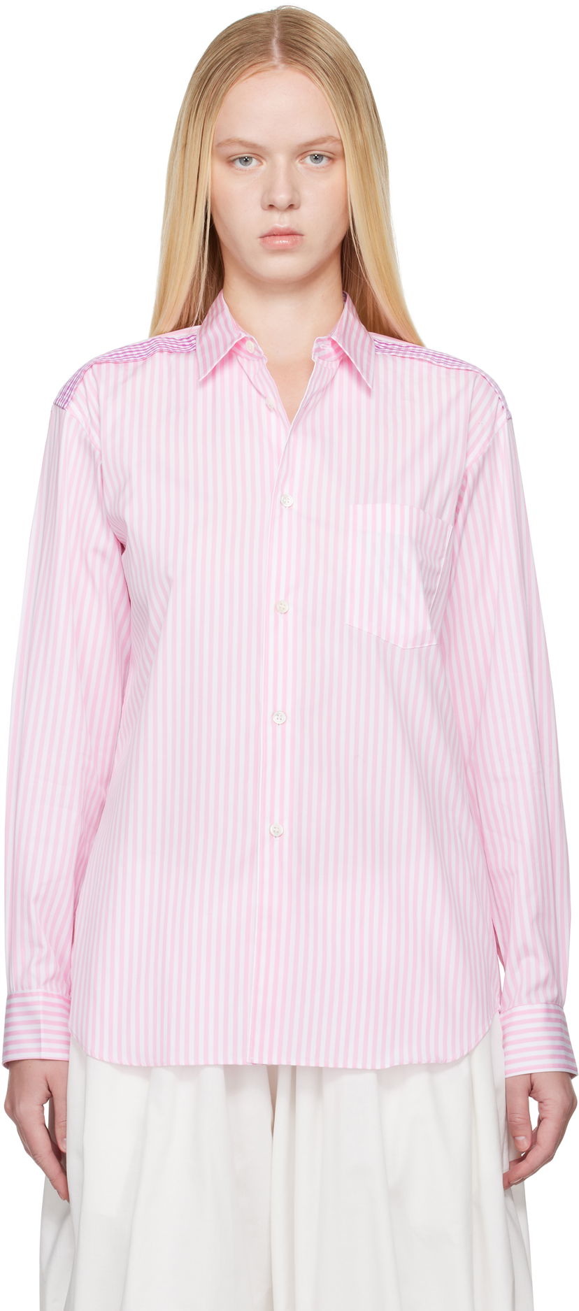 Сорочка Comme des Garçons Comme des Garçons Striped Gingham Trim Shirt Рожевий | FO-B022-S25