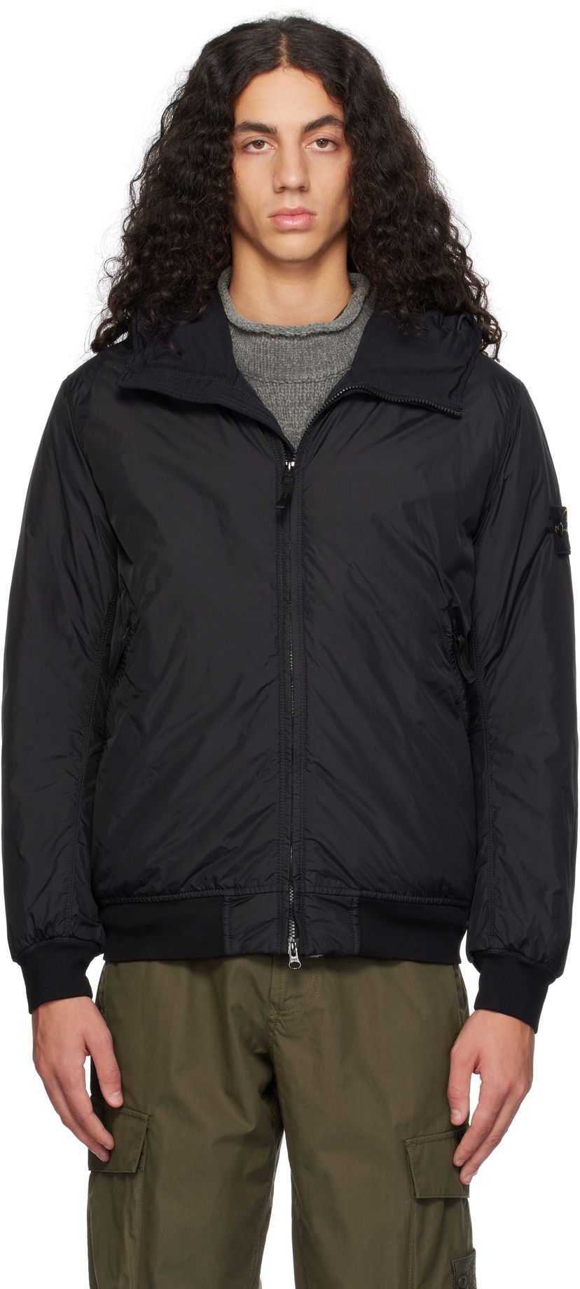 Куртка бомбер Stone Island Crinkle Reps R-NY Bomber Jacket чорний | 811540823