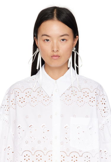 Сережки Simone Rocha Simone Rocha Double Ended Daisy Bow Ribbon Earrings білий | ERG497 0906, 2