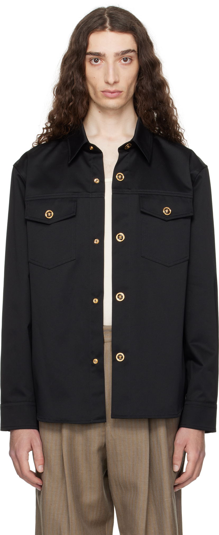 Сорочка Versace Versace Gabardine Overshirt чорний | 1017413_1A01718