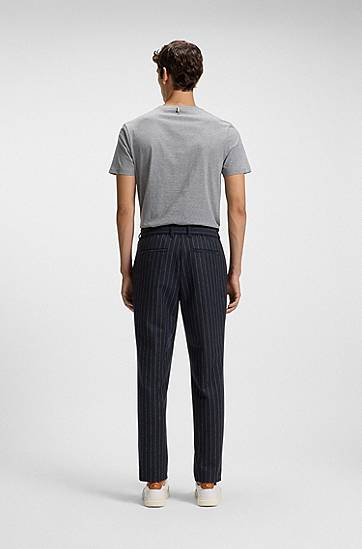 Штани BOSS Tapered-fit Pinstripe Trousers with Drawstring in Brushed Stretch Flannel темно-синій | 50551518, 1