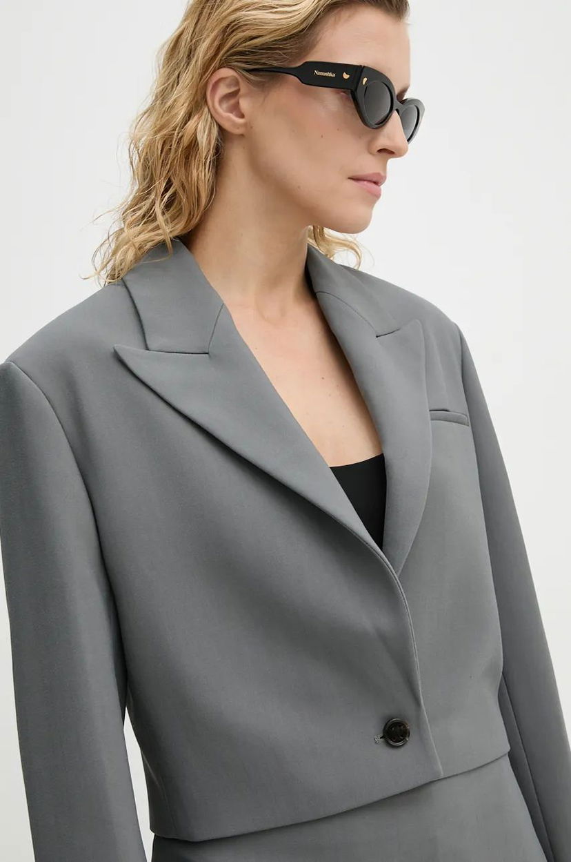 Куртка Nanushka Single-Button Cropped Blazer Сірий | NW24PFSG18655